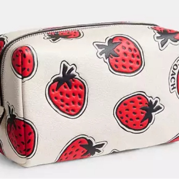 Coach White and Red Strawberry Print Pouch - Picture 3 of 4